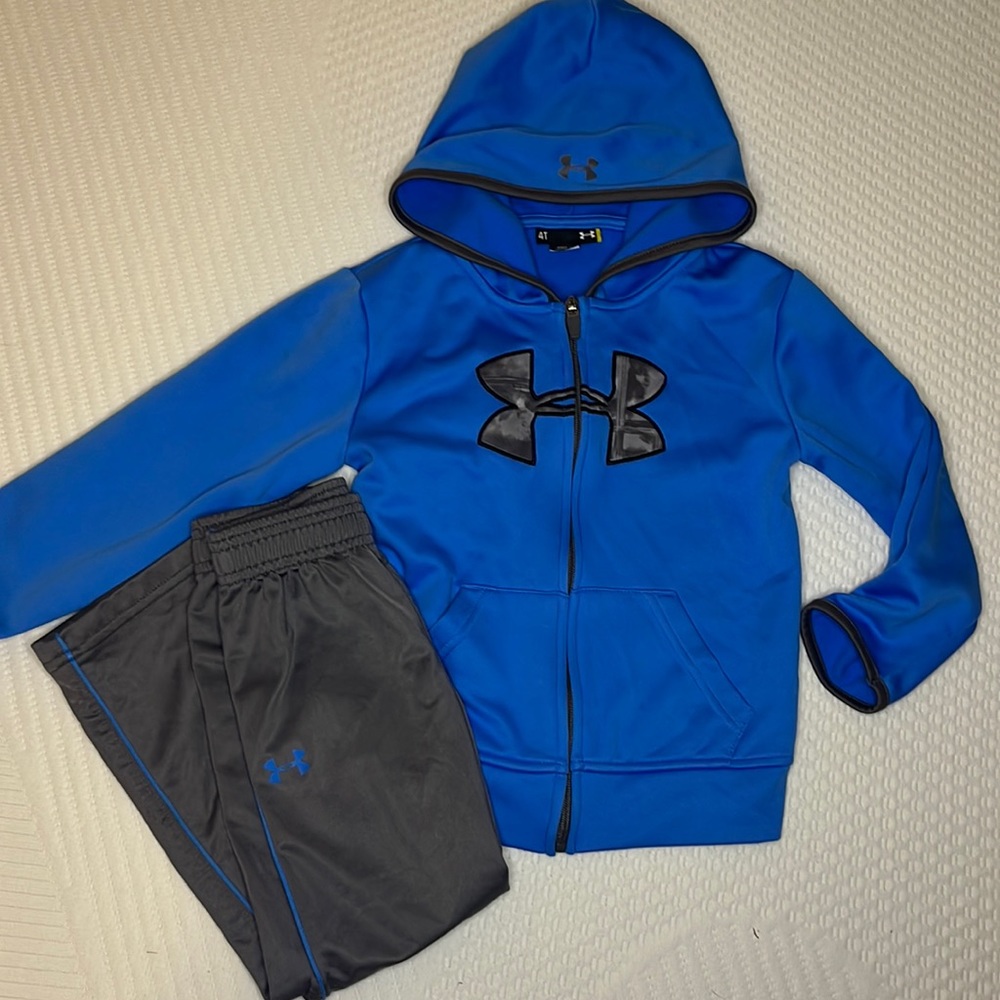 Under Armour boys 4T sweatsuit hoodie and pants blue and gray